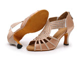 <transcy>Zapatos de baile latino de tacón personalizados | Zapatos de baile de salón con diamantes de imitación para mujer | Cremallera de suela de gamuza | Danceshoesmart</transcy>