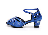 Blue Black Women Dance Shoes | Salsa Rhinestone Ballroom Dance Shoes Shining | Salsa Party Shoes | Danceshoesmart