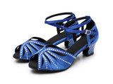 Blue Black Women Dance Shoes | Salsa Rhinestone Ballroom Dance Shoes Shining | Salsa Party Shoes | Danceshoesmart