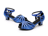 Blue Black Women Dance Shoes | Salsa Rhinestone Ballroom Dance Shoes Shining | Salsa Party Shoes | Danceshoesmart