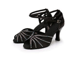 Blue Black Women Dance Shoes | Salsa Rhinestone Ballroom Dance Shoes Shining | Salsa Party Shoes | Danceshoesmart