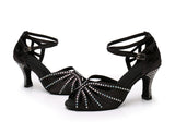 Blue Black Women Dance Shoes | Salsa Rhinestone Ballroom Dance Shoes Shining | Salsa Party Shoes | Danceshoesmart