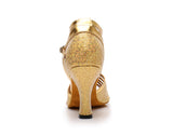 Glitter Latin Ballroom Dance Shoes | Gold Dance Shoes For Women | Salsa Shoes | Danceshoesmart
