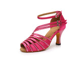 Satin Women's Dance Shoes | Pink Latin Ballroom Dance Shoes | Rhinestone Salsa Shoes | Danceshoesmart