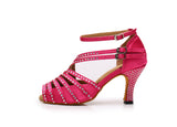 Satin Women's Dance Shoes | Pink Latin Ballroom Dance Shoes | Rhinestone Salsa Shoes | Danceshoesmart