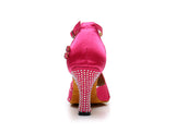 Satin Women's Dance Shoes | Pink Latin Ballroom Dance Shoes | Rhinestone Salsa Shoes | Danceshoesmart