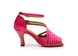 Satin Women's Dance Shoes | Pink Latin Ballroom Dance Shoes | Rhinestone Salsa Shoes | Danceshoesmart