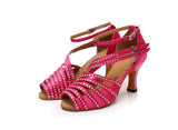 Satin Women's Dance Shoes | Pink Latin Ballroom Dance Shoes | Rhinestone Salsa Shoes | Danceshoesmart