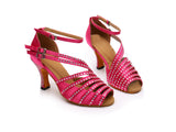 Satin Women's Dance Shoes | Pink Latin Ballroom Dance Shoes | Rhinestone Salsa Shoes | Danceshoesmart