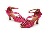 Satin Women's Dance Shoes | Pink Latin Ballroom Dance Shoes | Rhinestone Salsa Shoes | Danceshoesmart