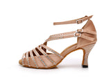 Satin Latin Dance Shoes | Women Ballroom Salsa Dance Shoes | Rhinestone High Heels | Danceshoesmart