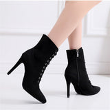 Salsa Jazz Ballroom Indoor Latin Dance Shoes for Women Dancing Girl High Heels Flock Professional Boots