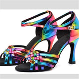 <transcy>Zapatos de salsa latina | Lady Rainbow Color | PU Zapatos de baile latino de salón | Danceshoesmart</transcy>