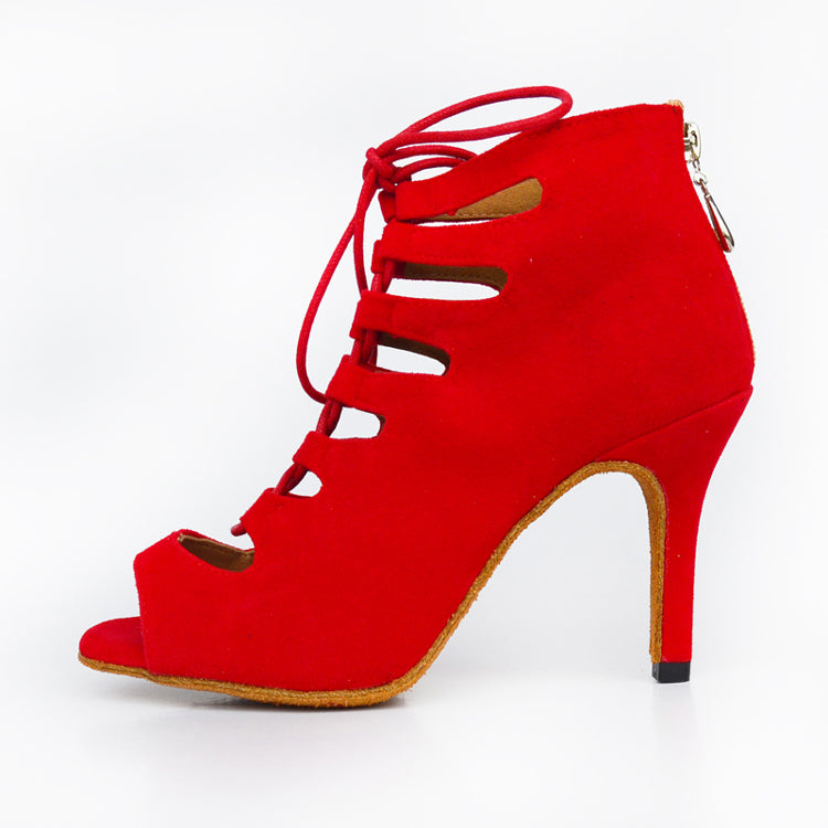 <transcy>Красные туфли для латинских танцев | Замшевые туфли для танцев сальсы на подошве | Бархатная женская танцевальная обувь | Danceshoesmart</transcy>