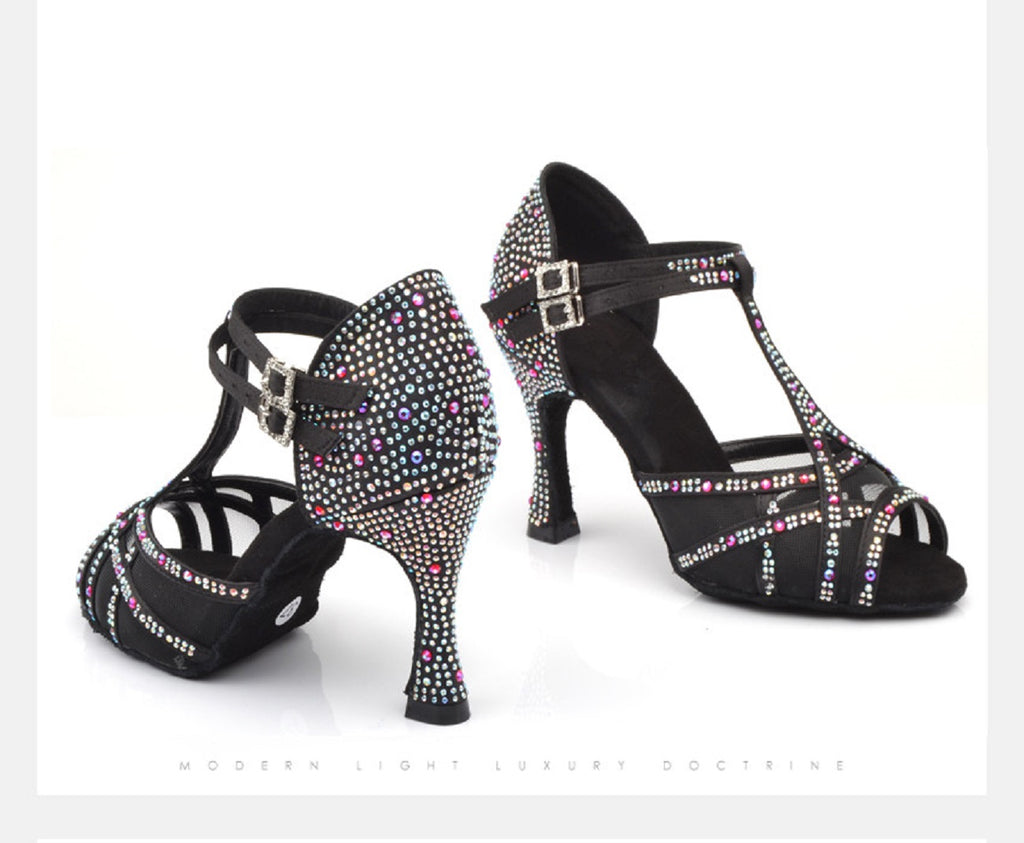 Latin Dance Shoes | Women's Ballroom Dance Shoes | Rhinestone Black Salsa Shoes | Danceshoesmart