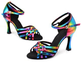 <transcy>Zapatos de salsa latina | Lady Rainbow Color | PU Zapatos de baile latino de salón | Danceshoesmart</transcy>