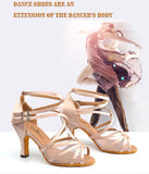 <transcy>Zapatos de baile latino de malla satinada | Zapatos de baile de salón de fiesta de salsa para mujer de color caqui | Danceshoesmart</transcy>