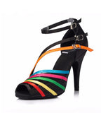 Rainbow Women Dance Shoes | Satin Latin Dance Shoes | Customized Heels | Danceshoesmart