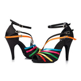 Rainbow Women Dance Shoes | Satin Latin Dance Shoes | Customized Heels | Danceshoesmart