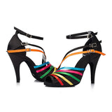 <transcy>Радуга женская танцевальная обувь | Атласные туфли для латинских танцев | Каблуки по индивидуальному заказу | Danceshoesmart</transcy>