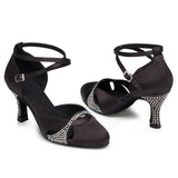 <transcy>Zapatos de baile de salón de satén | Zapatos de baile latino moderno para mujer | Zapatos de salsa de tacón personalizados con diamantes de imitación | Danceshoesmart</transcy>