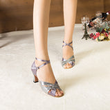 <transcy>Zapatos morados para baile latino | Zapatos de salsa de satén con hebilla | Zapato de baile de salón femenino femenino | Danceshoesmart</transcy>