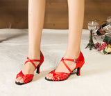 Professional Women Latin Dance Shoes | Red Satin Ballroom Dancing Shoes | Indoor | Danceshoesmart