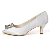 Women's Satin Stiletto Heel Pumps Sandals With Rhinestone Peep Toe Wedding Shoes