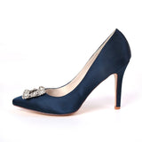 Women Pumps 9.5cm High Heel Satin Rhinestone Buckle Shoes For Wedding Party