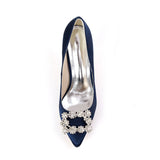 Women Pumps 9.5cm High Heel Satin Rhinestone Buckle Shoes For Wedding Party