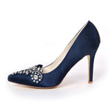 Women's Satin Rhinestone Wedding Shoes Spring Summer Autumn Elegant Pointed Toe Pumps