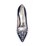 Women's Satin Rhinestone Wedding Shoes Spring Summer Autumn Elegant Pointed Toe Pumps