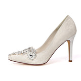 Women's Stiletto Heel Closed Toe Pumps Sandals With Rhinestone Wedding Shoes For Bride