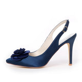 Women's Satin Heel Pumps With Flower Sandals For Wedding Party