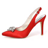 Women's Satin Stiletto Heel Closed Toe Pumps Sandals With Rhinestone