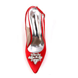 Women's Satin Stiletto Heel Closed Toe Pumps Sandals With Rhinestone