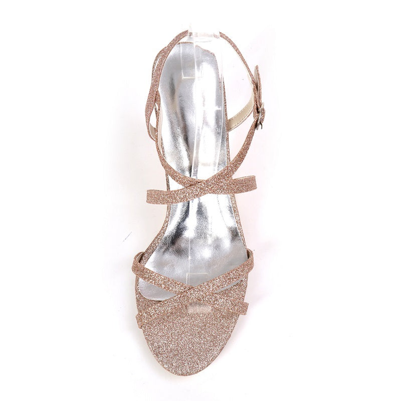 Women's Glitter Stiletto Heel Open Toe Sandals With Buckle