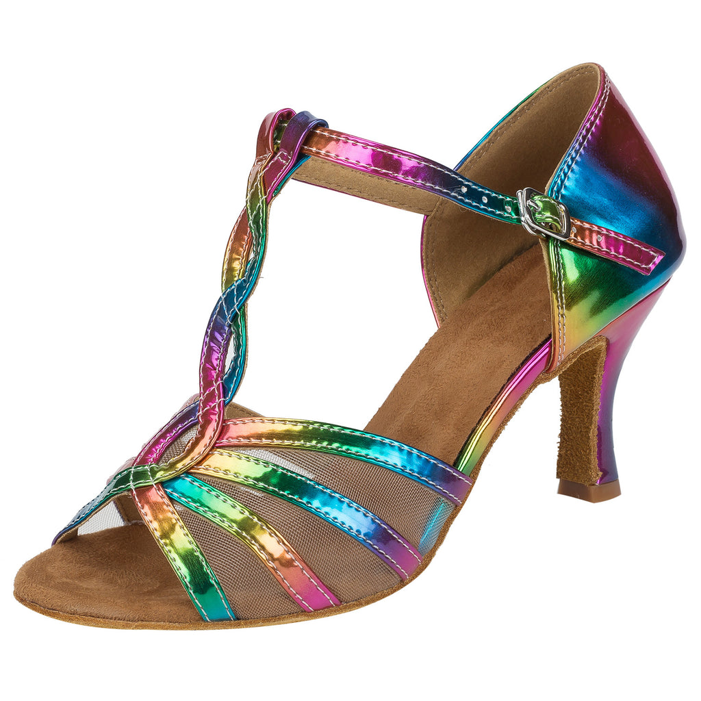 Rainbow PU Latin Dance Shoes Salsa Ballroom Tango Dancing Shoes For Women Girls