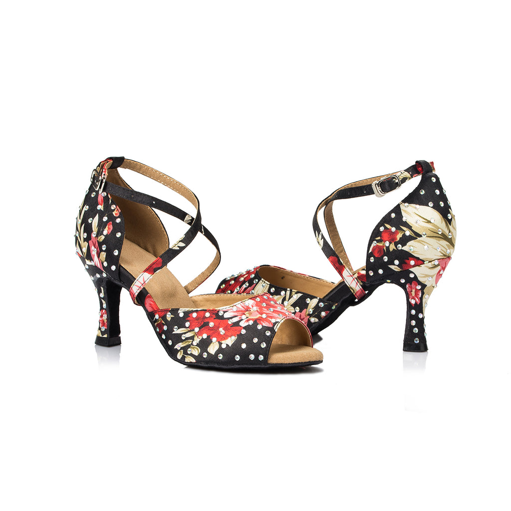 Flower Women Dance Shoes | Rhinestone | Latin Ballroom Dance Shoes | Danceshoesmart
