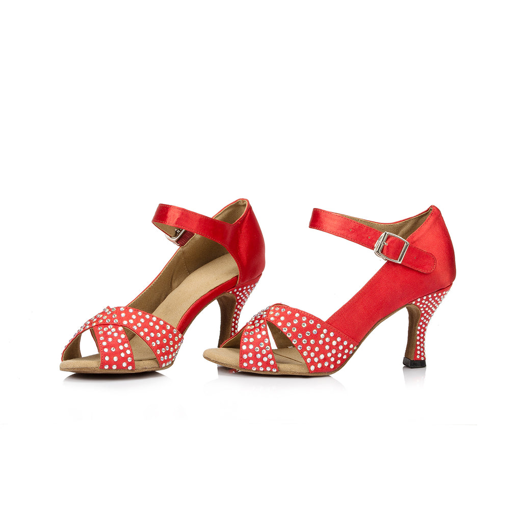 Latin Dance Shoes | Women Rhinestone Ballroom Shoes | Satin Soft Bottom | Danceshoesmart