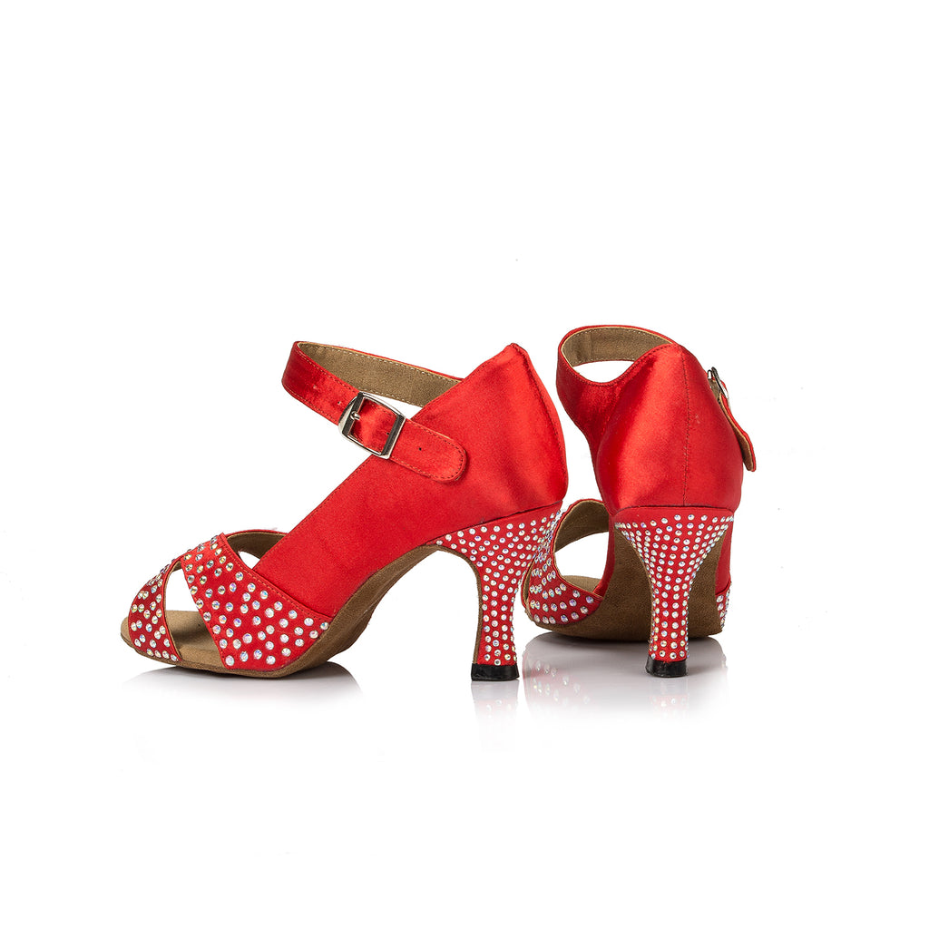 Latin Dance Shoes | Women Rhinestone Ballroom Shoes | Satin Soft Bottom | Danceshoesmart