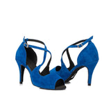 <transcy>Tacones de terciopelo azul | Zapatos de baile latino | Zapatos de baile de salsa de fiesta para mujer | Suela blanda | Danceshoesmart</transcy>