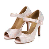 <transcy>Zapatos de baile latino con diamantes de imitación | Zapatos de baile de salón de salsa para mujer | Tacón Rosa Personalizado | Danceshoesmart</transcy>