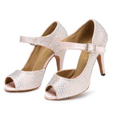 <transcy>Zapatos de baile latino con diamantes de imitación | Zapatos de baile de salón de salsa para mujer | Tacón Rosa Personalizado | Danceshoesmart</transcy>