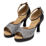 Black Satin Dance Shoes | Rhinestone Women Latin Dance Shoes | Customized Salsa Shoes | Danceshoesmart