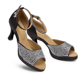 <transcy>Черные атласные танцевальные туфли | Женская обувь для латинских танцев со стразами | Индивидуальная обувь для сальсы | Danceshoesmart</transcy>