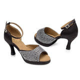Black Satin Dance Shoes | Rhinestone Women Latin Dance Shoes | Customized Salsa Shoes | Danceshoesmart