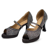 <transcy>Zapatos de baile con plataforma para mujer | Zapatos de baile de salón latino con diamantes de imitación | | Tacón personalizado | Danceshoesmart</transcy>