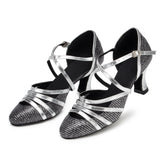 <transcy>Zapatos de danza moderna | Zapatos de baile de salón latino con hebilla | Zapatos Salsa Grey | Danceshoesmart</transcy>