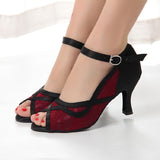Lace Satin Dance Shoes |  Red Ballroom Dance Shoes | Latin Salsa Dance Shoes | Danceshoesmart